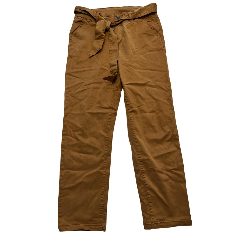 Grace & Lace Pants Womens 10 Brown Tie Waist‎ Chino Straight Leg Stretch